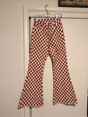 Women’s Rust and White Checkerboard Flare Jeans